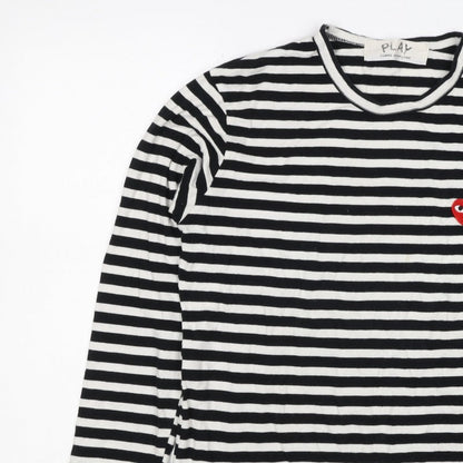 Comme des Garçons PLAY Women’s Black White Stripe Heart Long Sleeve T-Shirt XL