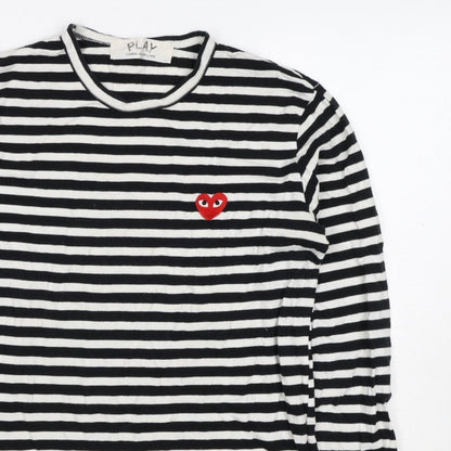 Comme des Garçons PLAY Women’s Black White Stripe Heart Long Sleeve T-Shirt XL