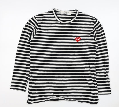 Comme des Garçons PLAY Women’s Black White Stripe Heart Long Sleeve T-Shirt XL