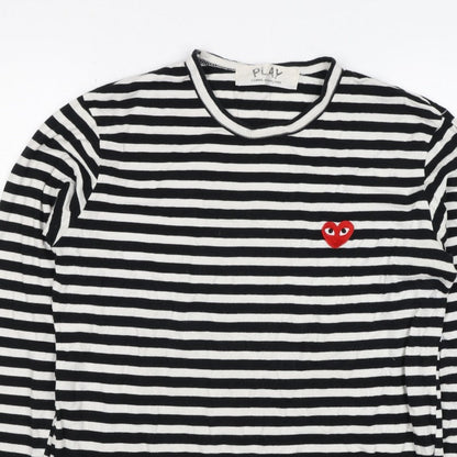 Comme des Garçons PLAY Women’s Black White Stripe Heart Long Sleeve T-Shirt XL