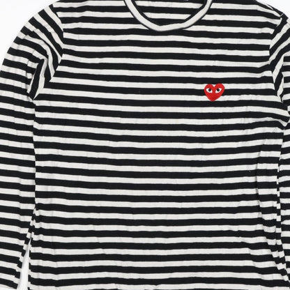 Comme des Garçons PLAY Women’s Black White Stripe Heart Long Sleeve T-Shirt XL