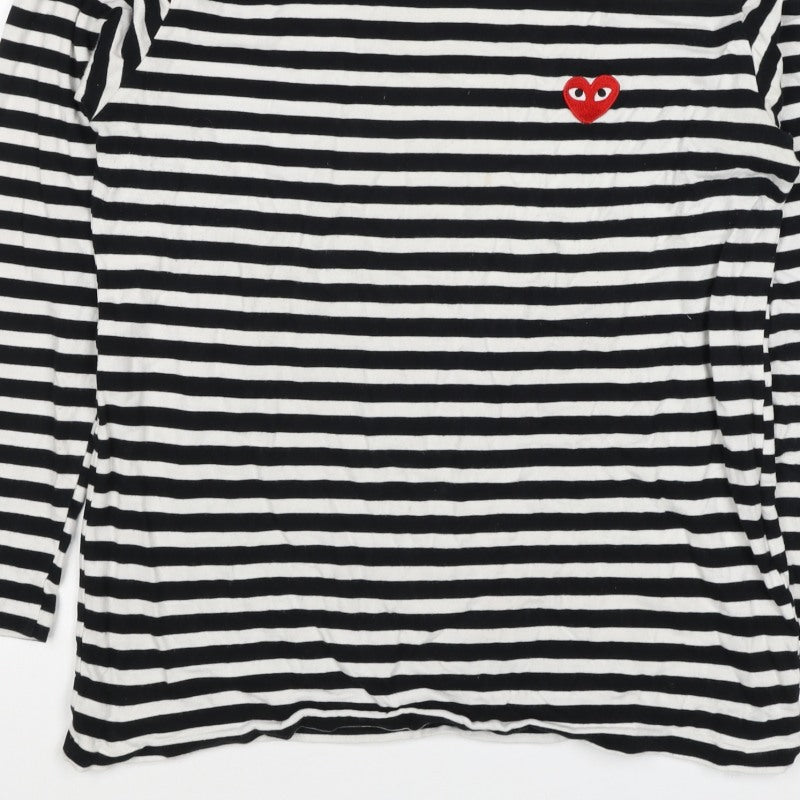 Comme des Garçons PLAY Women’s Black White Stripe Heart Long Sleeve T-Shirt XL