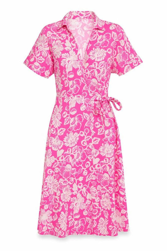 M&S Collection Women Pink Floral Size 8 Knee Length Wrap Dress