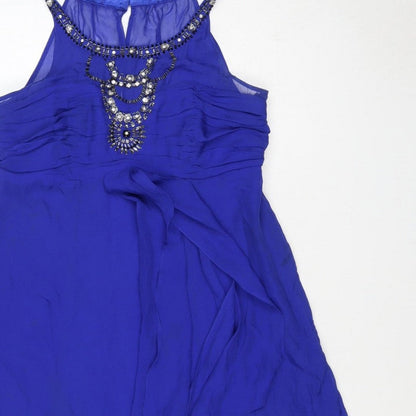 Monsoon Women Blue UK 14 Fit & Flare Beaded Chiffon Party Dress