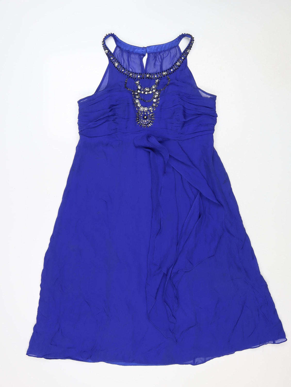 Monsoon Women Blue UK 14 Fit & Flare Beaded Chiffon Party Dress