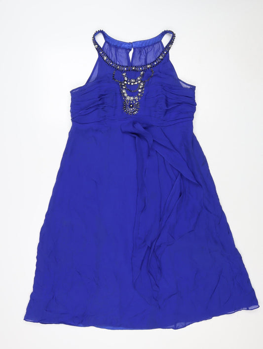 Monsoon Women Blue UK 14 Fit & Flare Beaded Chiffon Party Dress