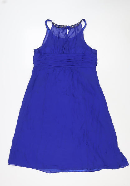 Monsoon Women Blue UK 14 Fit & Flare Beaded Chiffon Party Dress
