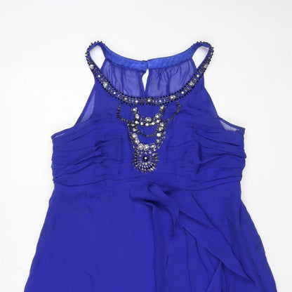 Monsoon Women Blue UK 14 Fit & Flare Beaded Chiffon Party Dress