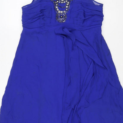 Monsoon Women Blue UK 14 Fit & Flare Beaded Chiffon Party Dress