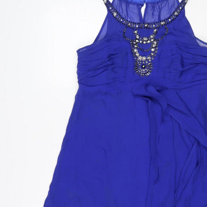 Monsoon Women Blue UK 14 Fit & Flare Beaded Chiffon Party Dress