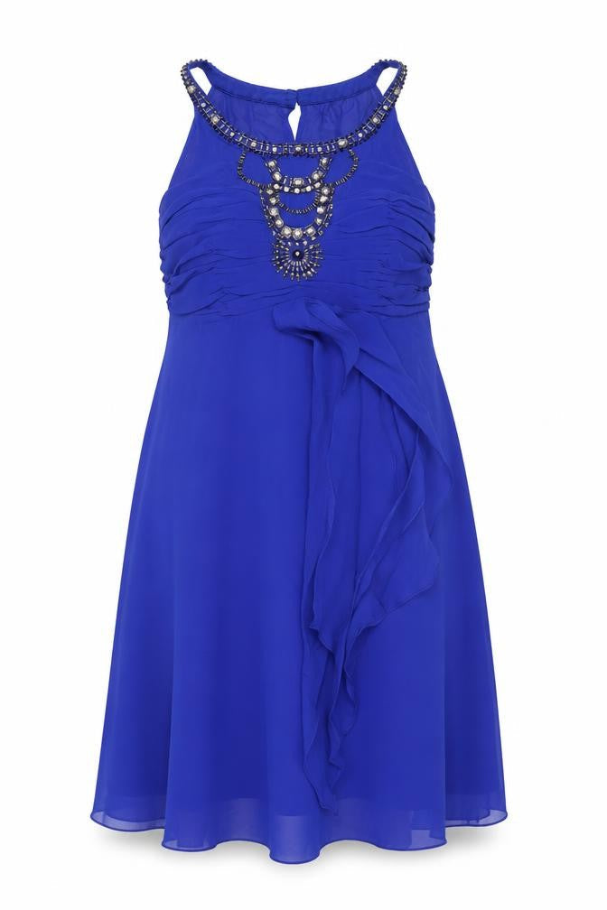 Monsoon Women Blue UK 14 Fit & Flare Beaded Chiffon Party Dress