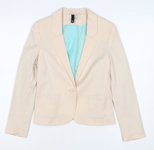 H&M Divided Women Beige UK 8 Single Button Lined Blazer