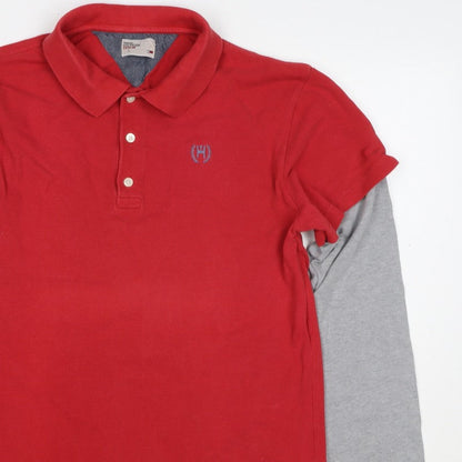 Tommy Hilfiger Men's Red Grey L Long Sleeve Layered Logo Polo Shirt