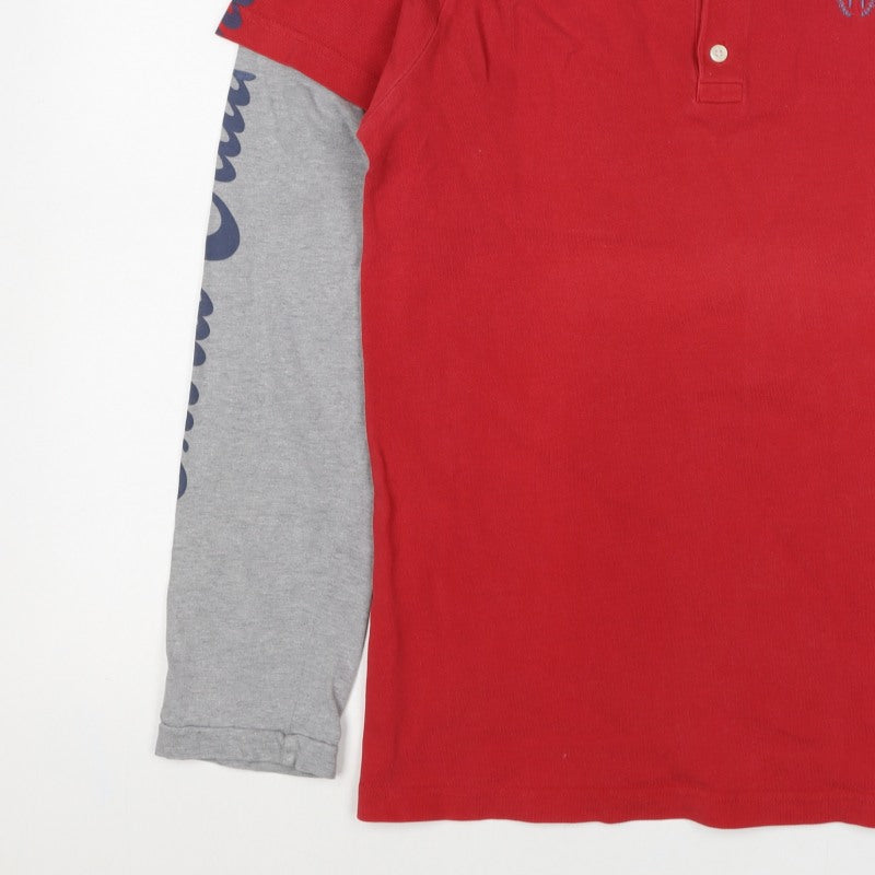 Tommy Hilfiger Men's Red Grey L Long Sleeve Layered Logo Polo Shirt