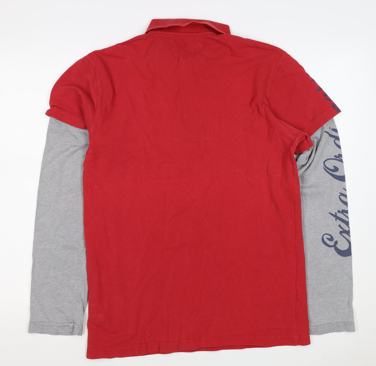 Tommy Hilfiger Men's Red Grey L Long Sleeve Layered Logo Polo Shirt