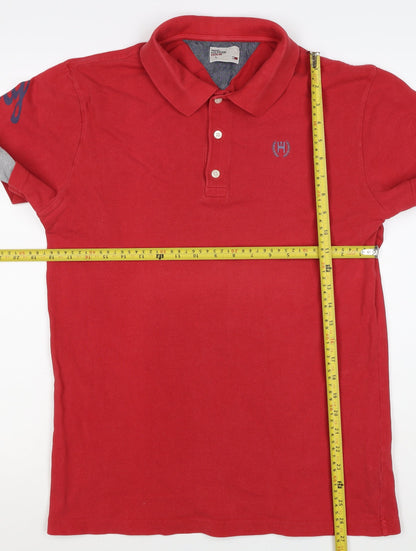 Tommy Hilfiger Men's Red Grey L Long Sleeve Layered Logo Polo Shirt