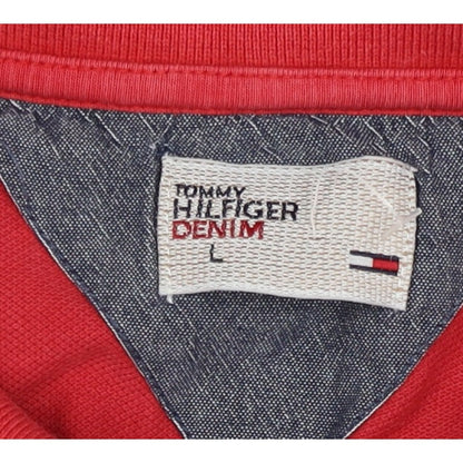 Tommy Hilfiger Men's Red Grey L Long Sleeve Layered Logo Polo Shirt