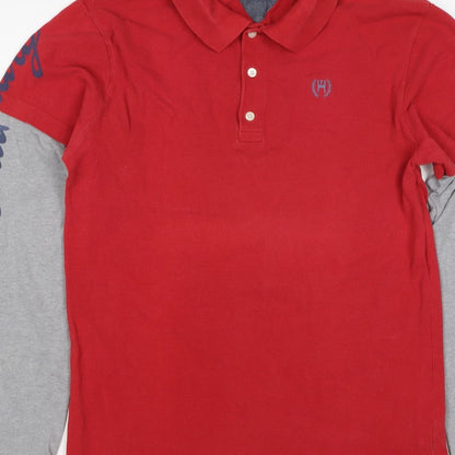 Tommy Hilfiger Men's Red Grey L Long Sleeve Layered Logo Polo Shirt