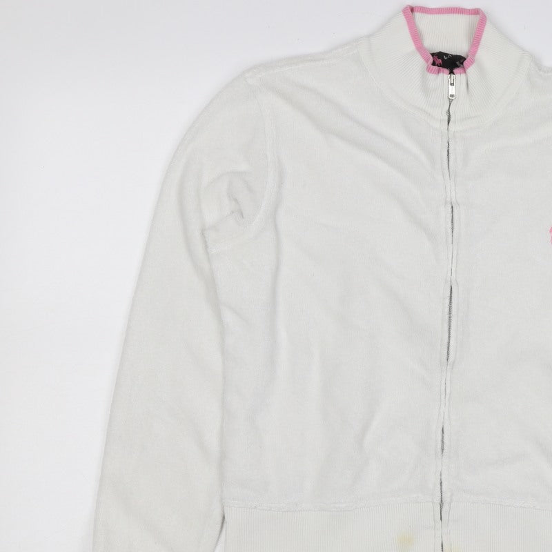 Ralph Lauren Women White Pink M Full Zip Logo Sweatshirt
