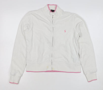 Ralph Lauren Women White Pink M Full Zip Logo Sweatshirt