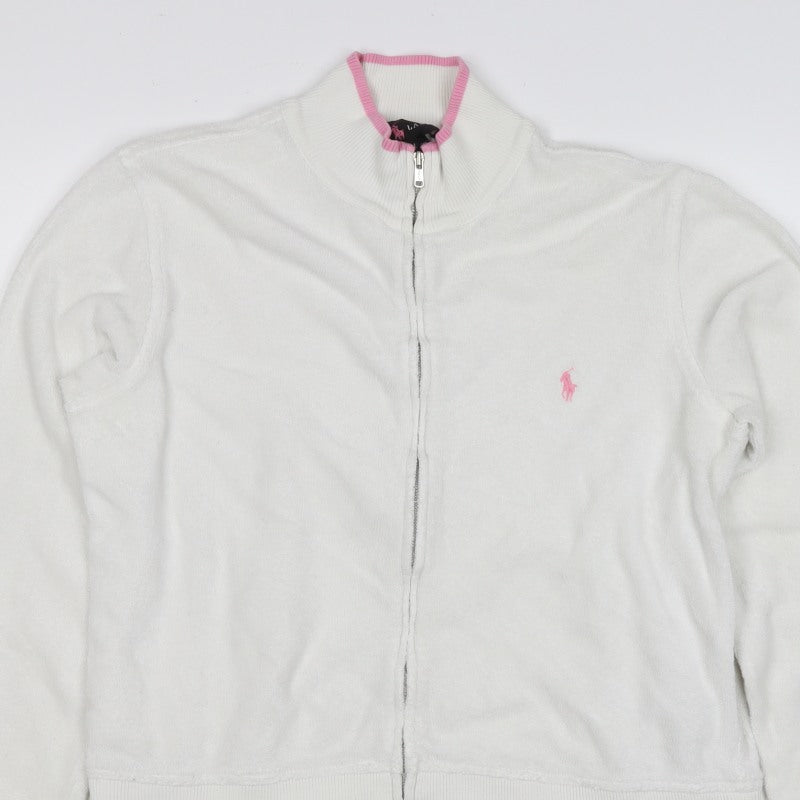 Ralph Lauren Women White Pink M Full Zip Logo Sweatshirt