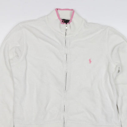 Ralph Lauren Women White Pink M Full Zip Logo Sweatshirt