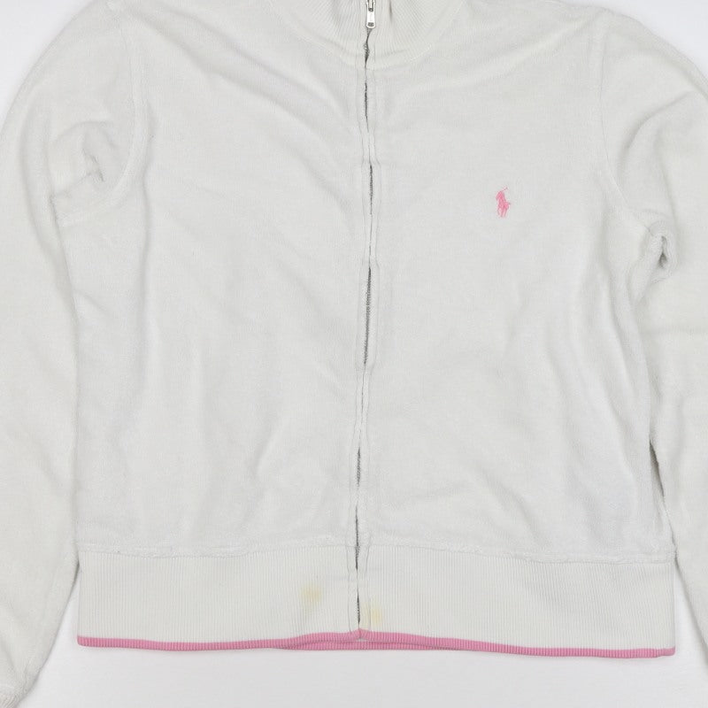 Ralph Lauren Women White Pink M Full Zip Logo Sweatshirt
