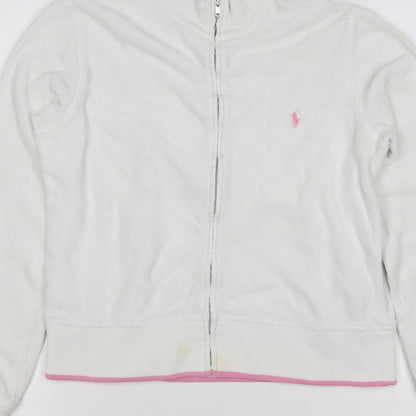 Ralph Lauren Women White Pink M Full Zip Logo Sweatshirt