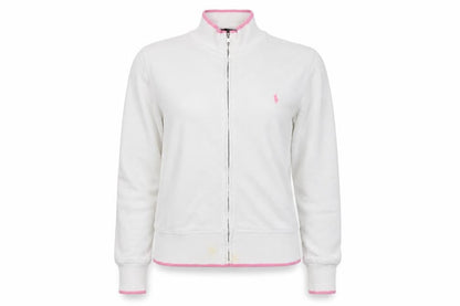 Ralph Lauren Women White Pink M Full Zip Logo Sweatshirt