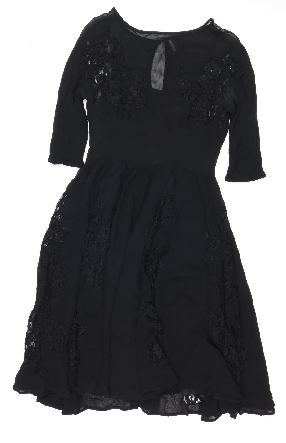 Topshop Women Black UK 10 Silk Lace Floral Fit & Flare Dress
