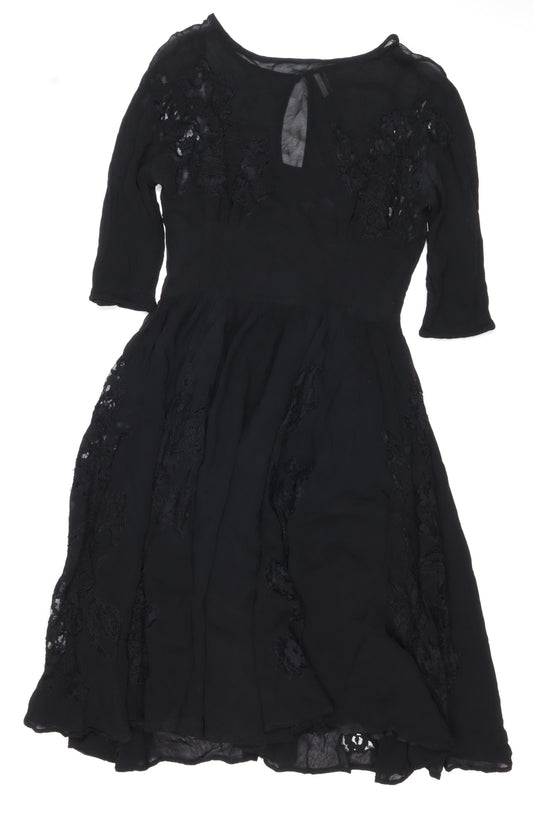Topshop Women Black UK 10 Silk Lace Floral Fit & Flare Dress