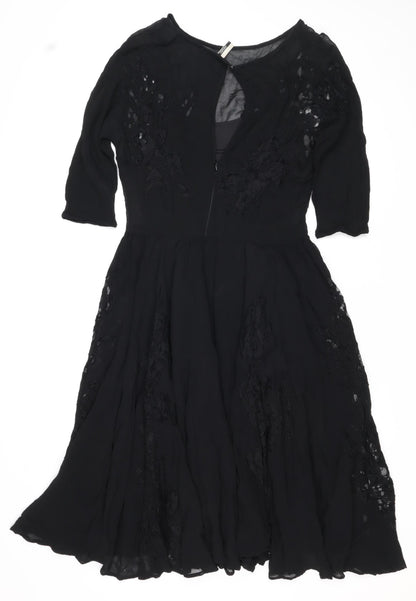 Topshop Women Black UK 10 Silk Lace Floral Fit & Flare Dress