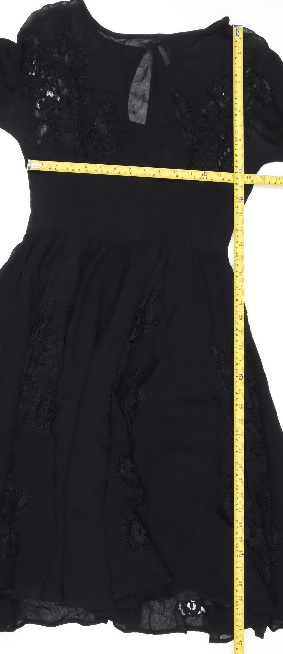 Topshop Women Black UK 10 Silk Lace Floral Fit & Flare Dress
