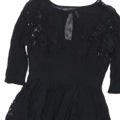 Topshop Women Black UK 10 Silk Lace Floral Fit & Flare Dress