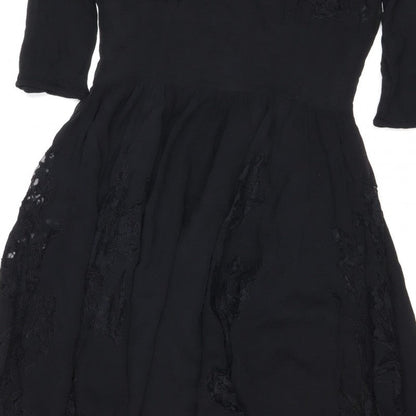 Topshop Women Black UK 10 Silk Lace Floral Fit & Flare Dress