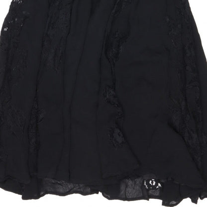 Topshop Women Black UK 10 Silk Lace Floral Fit & Flare Dress