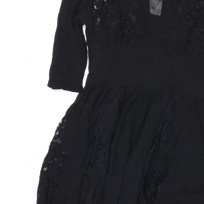 Topshop Women Black UK 10 Silk Lace Floral Fit & Flare Dress
