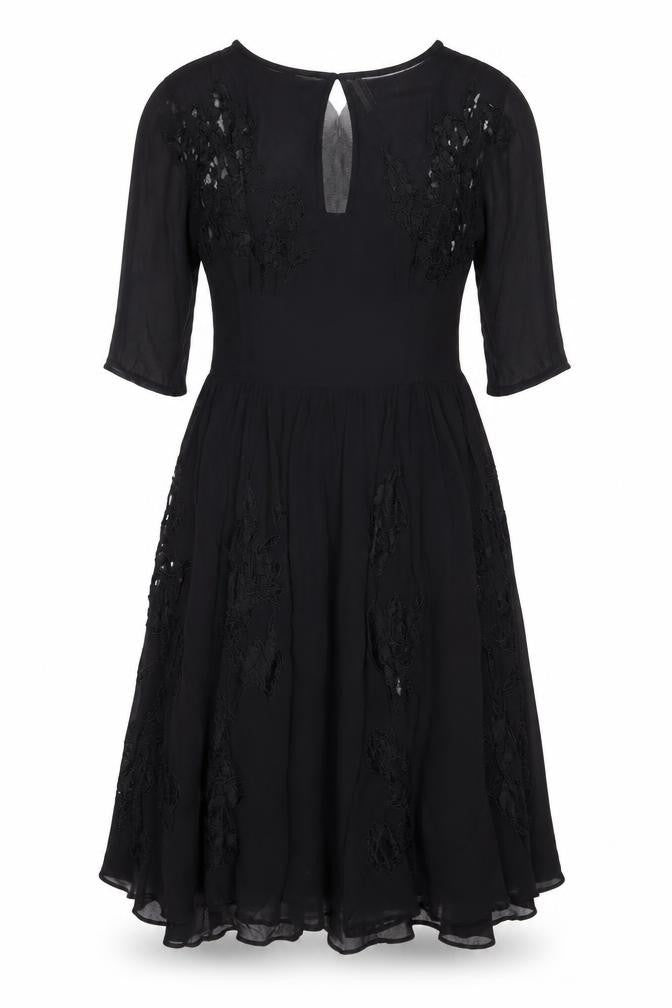 Topshop Women Black UK 10 Silk Lace Floral Fit & Flare Dress