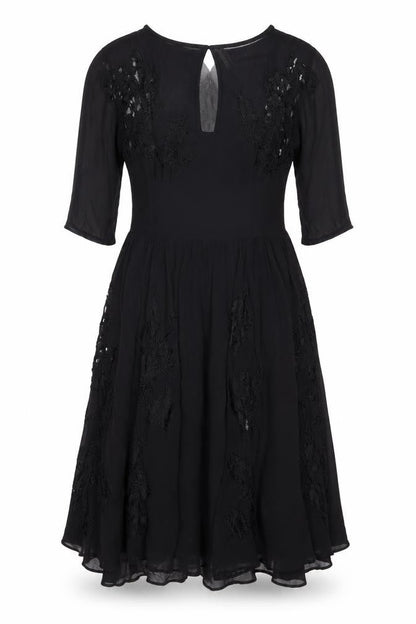 Topshop Women Black UK 10 Silk Lace Floral Fit & Flare Dress
