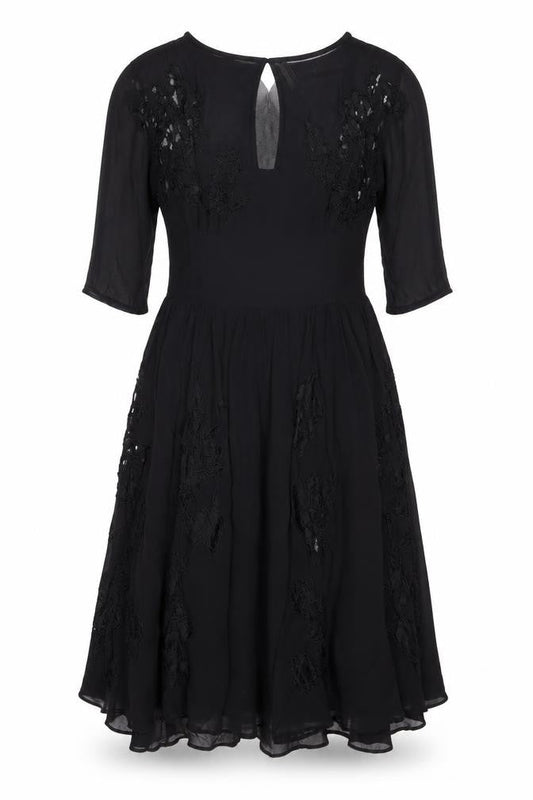 Topshop Women Black UK 10 Silk Lace Floral Fit & Flare Dress