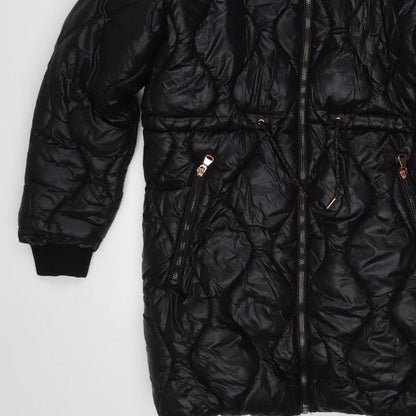 Next Girls Black 12 Years Puffer Coat Faux Fur Hood Quilted