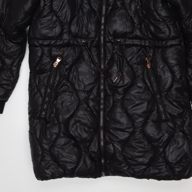 Next Girls Black 12 Years Puffer Coat Faux Fur Hood Quilted