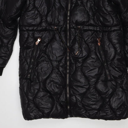 Next Girls Black 12 Years Puffer Coat Faux Fur Hood Quilted