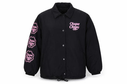 Chupa Chups Women’s Black Pink Logo Padded Jacket M Retro