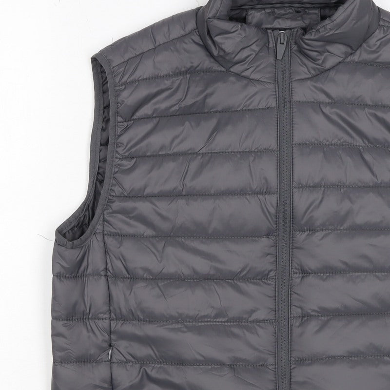 Brave Soul Men Grey M Quilted Puffer Gilet Padded Full Zip Waistcoat