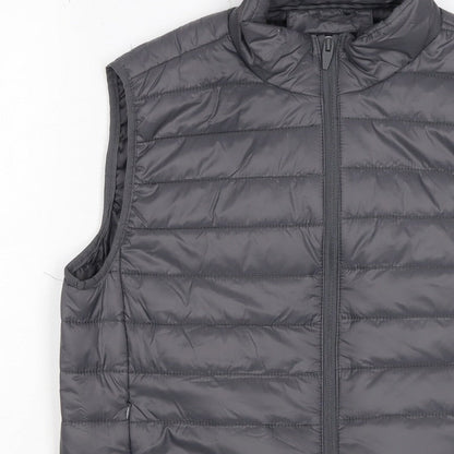 Brave Soul Men Grey M Quilted Puffer Gilet Padded Full Zip Waistcoat