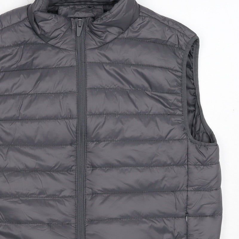 Brave Soul Men Grey M Quilted Puffer Gilet Padded Full Zip Waistcoat