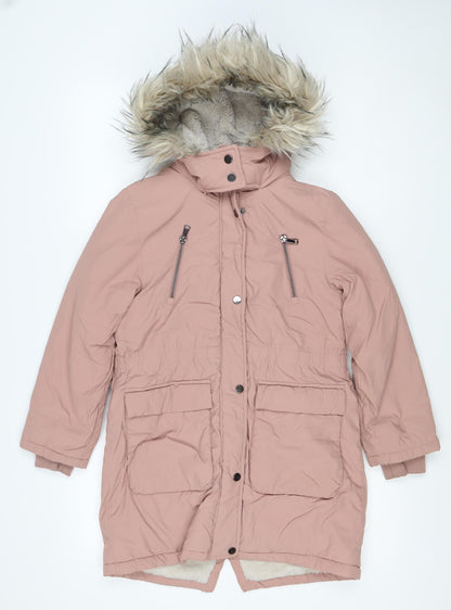 Next Girls Pink 9 Years Faux Fur Hooded Padded Parka Coat