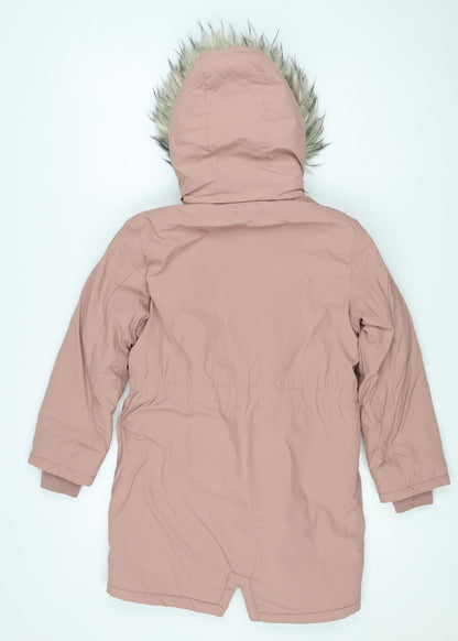 Next Girls Pink 9 Years Faux Fur Hooded Padded Parka Coat