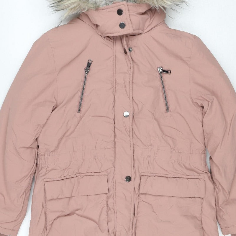 Next Girls Pink 9 Years Faux Fur Hooded Padded Parka Coat